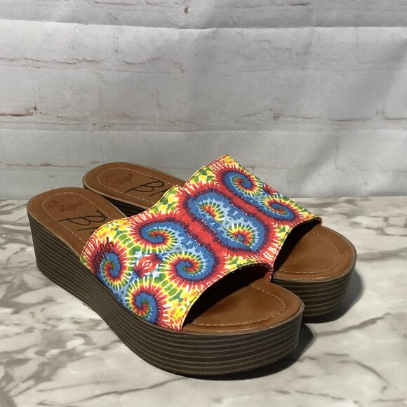 Blowfish Shoes - Blowfish Malibu Slip On Slides Wedge Sandal Size 9 Vegan Multicolor Tie Dye